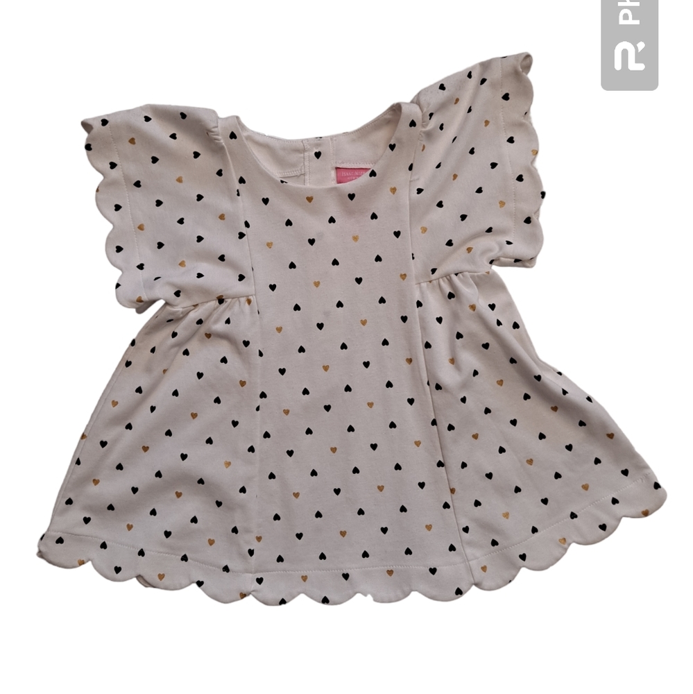 Isaac Mizrahi white butterfly sleeve scalloped hem heart polka dots dress